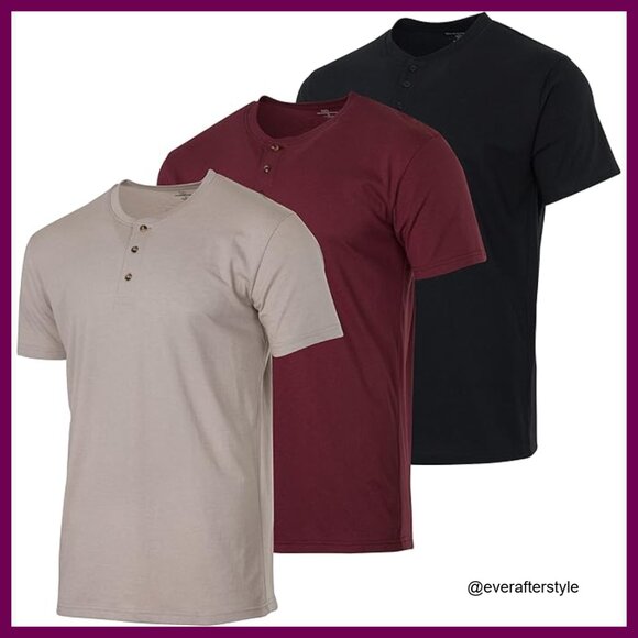 Cotton Henley T-Shirt 3 Pack Short Sleeve Regular Fit Button Neck